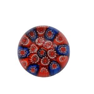 Vtg Murano Style Glass Millefiori Paperweight Mini Red White Blue Flower Patriot